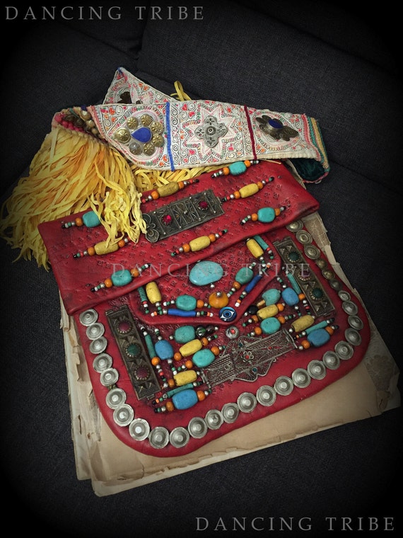 Old Moroccan Leather Bag with Eye Tribal Desert Ba