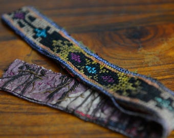 Vintage haftowana lamówka tekstylna, geometryczny wzór ludowy, 30,5 cm