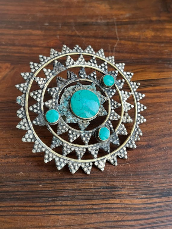 Vintage Kuchi Double Finger Ring: Tribal Green St… - image 1