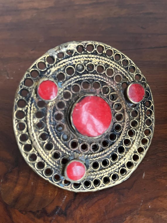 Vintage Kuchi Two Finger Ring: Red Stone Tribal S… - image 2