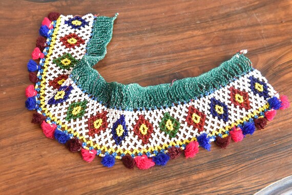 Vintage Kuchi Belt Part: Ethnic Beaded Pom-pom Tribal  display picture 2