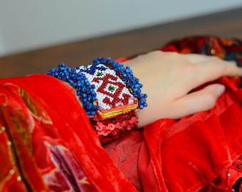 Bransoletka z mankietem Kuchi w stylu vintage, koralikowa, z cekinami, ozdoba do tańca brzucha w stylu plemiennym