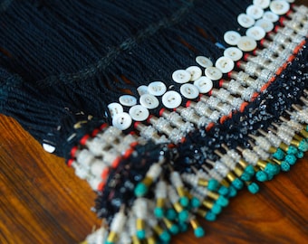 Vintage Uzbek Tribal Headpiece: Yarn Tassels, Beads & Buttons