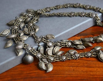 Metalowy łańcuszek vintage banjara - 98 cm, biżuteria w stylu boho w stylu plemiennym