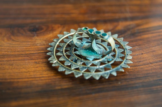 Vintage Kuchi Double Finger Ring: Tribal Green St… - image 4