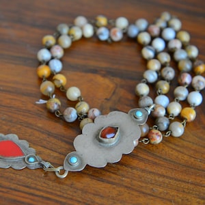 Boho Jasper Necklace: Vintage Turkoman Pendant, Ethnic Tribal Style