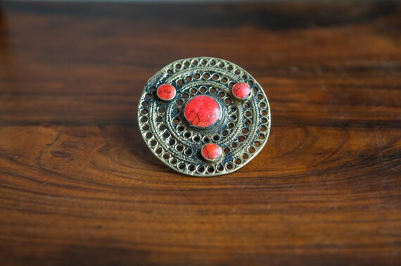 Vintage Kuchi Two Finger Ring: Red Stone Tribal S… - image 5
