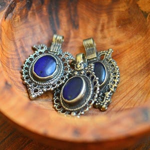 Blue Vintage Tribal Pendant 3-piece set Blue Kuchi Pendant Set Vintage Tribal Amulet Ethnic Protection Amulet Vintage Pendants for Necklaces