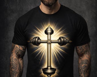 Christian Cross Barbell Gym T Shirt