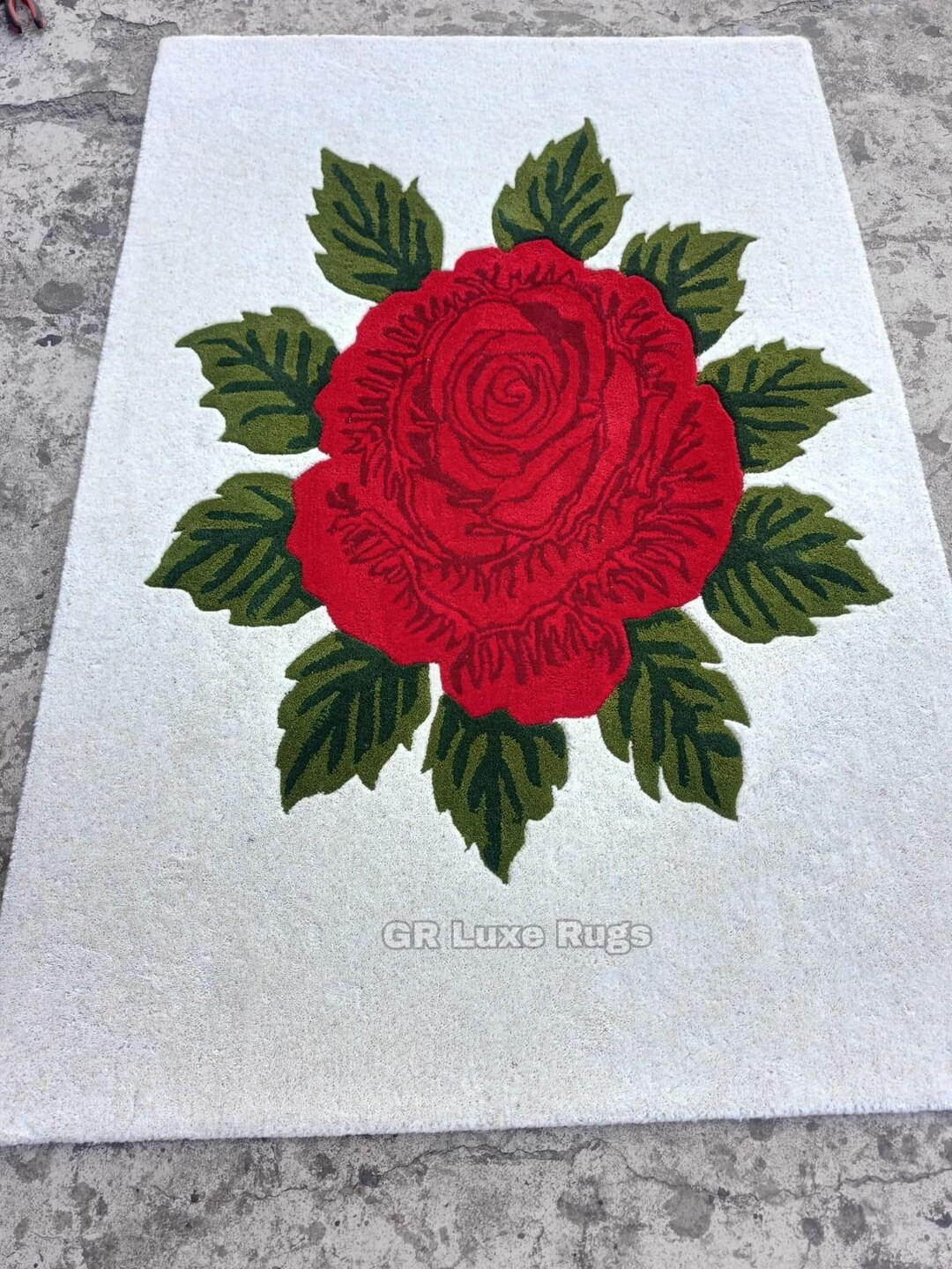 Hand-tufted Wool Rose Rug, Red Floral Botanical Carpet, Luxury Living ...