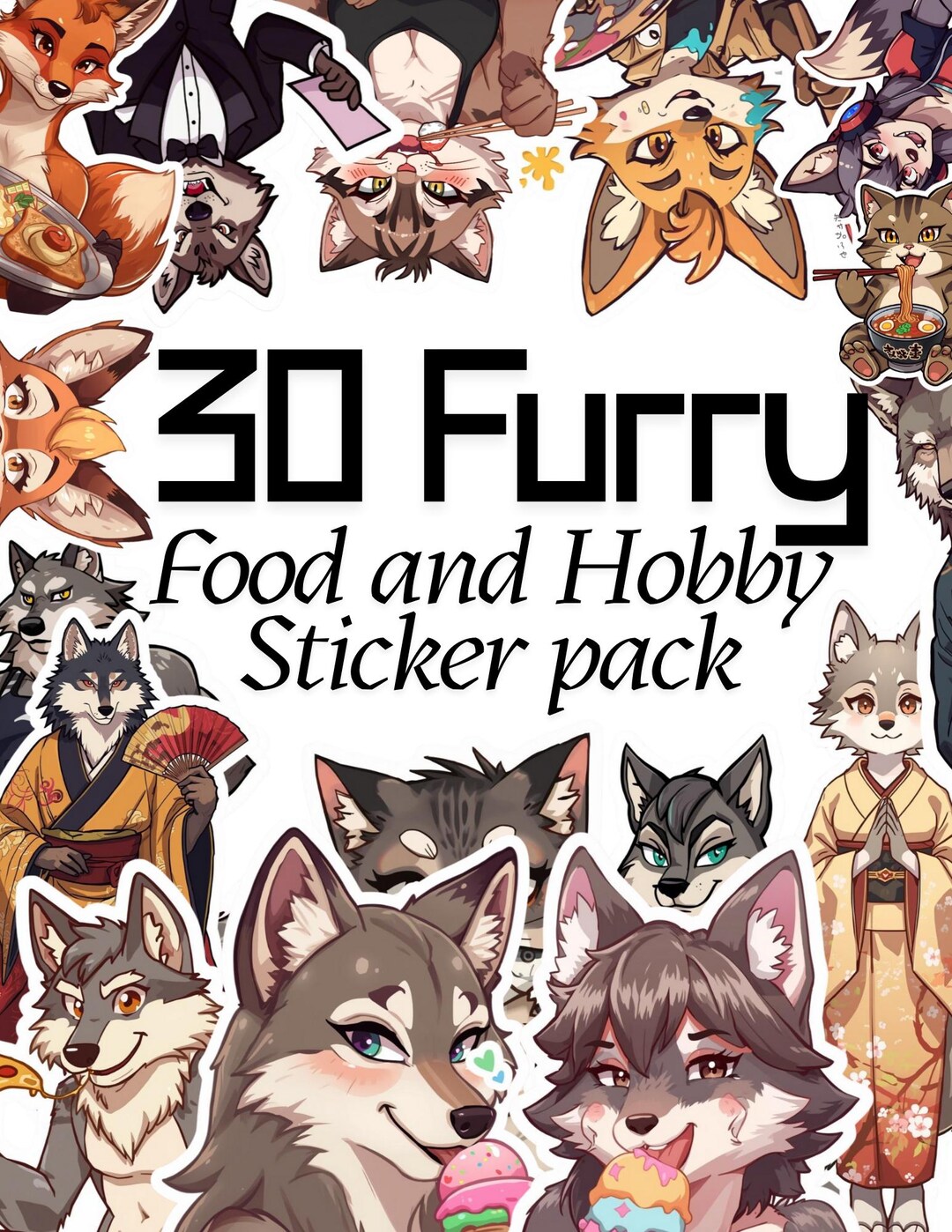 Fur Sticker Furry Stickers PNG Bundle | 30 Furry Animal Clipart + 3 Sticker Sheets ...