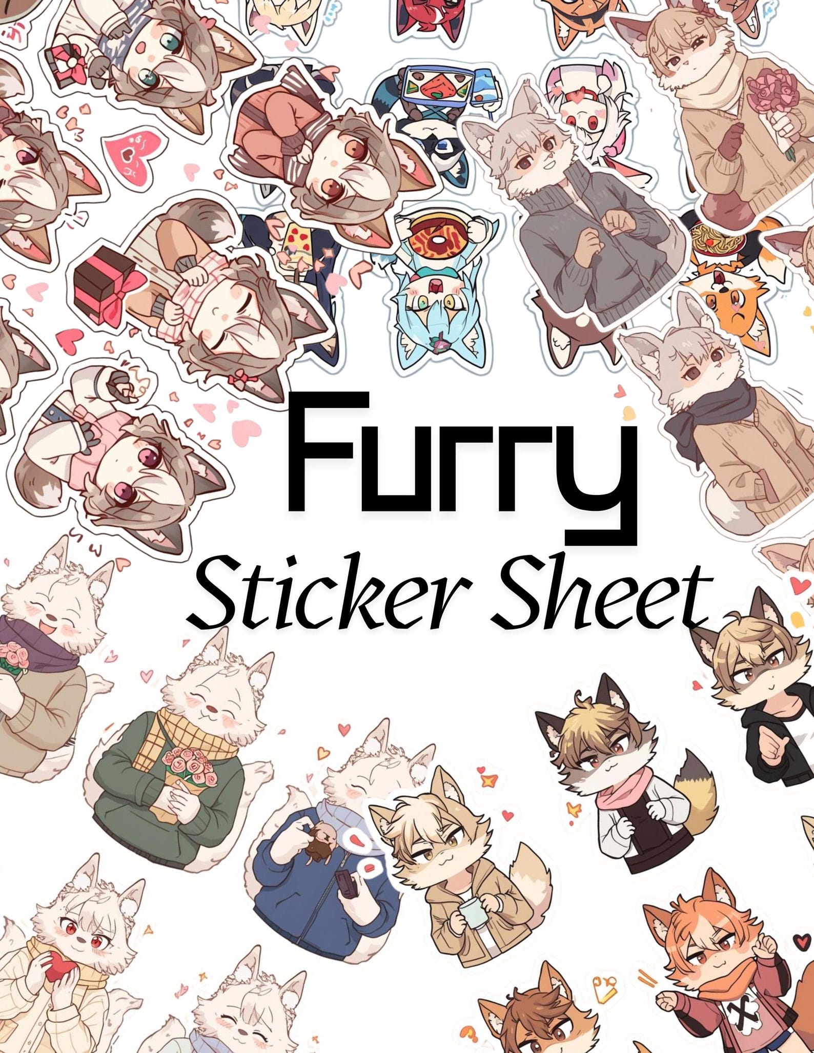Furry Stickers Sheet Printable | Cute Anthro Animal Stickers|kawaii ...