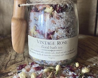 Organic Vintage Rose Bath Salts – Natural Aromatherapy Soak Gift for Her