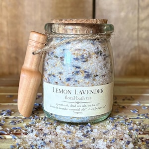 Organic Lemon Lavender Bath Salts - Natural Aromatherapy Self Care Gift for Her Wellness Spa Soak