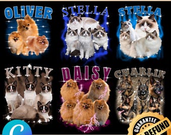 Individuelle Canva-Vorlage für Haustier-Bootlegs, bearbeitbares T-Shirt-Design mit Hunde- und Katzenfotos (Digitaler Download)