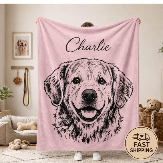 Personalized Pet Portrait Blanket – Custom Dog Cat Photo Throw – Pet Lover Memorial Gift