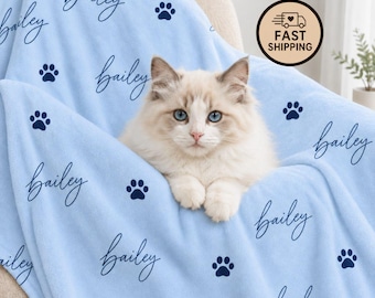 Manta personalizada con el nombre de tu mascota – Manta personalizada para gatos y perros – Regalo conmemorativo para mascotas – Opciones de felpa Sherpa