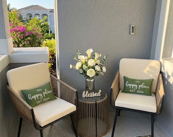 Luxury Outdoor Rattan Bistro Set with Cushions & Glass Table, Elegant Patio Conversation Set for Balcony, Garden, Poolside Lounge Furniture