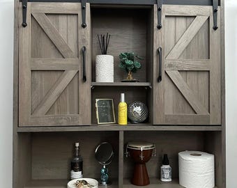 Wall Mounted Bathroom Cabinet with Doors Large Storage Organizer Over Toilet Shelf Wooden Medicine Cabinet Adjustable Shelves Home Storage