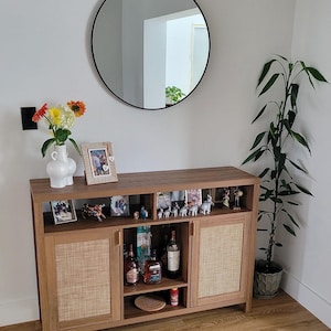 Boho Coffee Bar Cabinet Rattan Sideboard Buffet Storage Wine Rack Bar Cart Console Table Farmhouse Coffee Station Entryway Cabinet