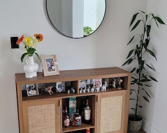 Boho Coffee Bar Cabinet Rattan Sideboard Buffet Storage Wine Rack Bar Cart Console Table Farmhouse Coffee Station Entryway Cabinet