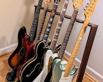 Handmade Hardwood Guitar Rack for Multiple Guitars, Wooden Multi Guitar Stand for Acoustic Electric Bass, Floor Holder