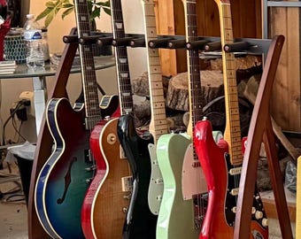 Multi Guitar Stand Rack Handmade Bamboo Guitar Holder for Multiple Guitars, Adjustable Floor Guitar Display Stand for Acoustic Electric Bass