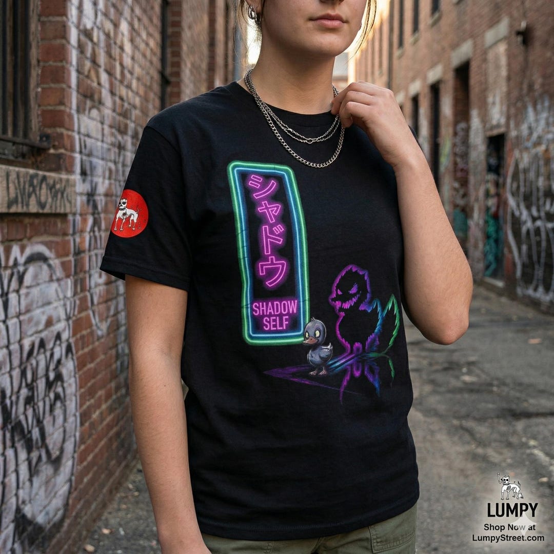 Black Graphic T-shirt Featuring a Neon Shadow Self Duck Illustration ...