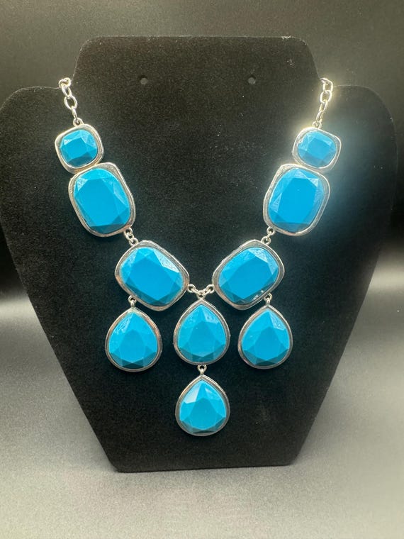 Bold Teal Statement Bib Necklace - image 2