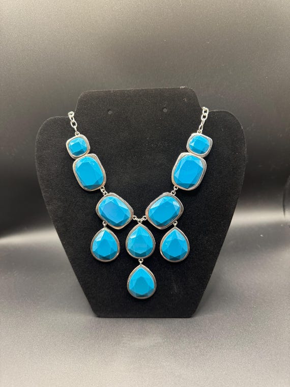 Bold Teal Statement Bib Necklace - image 1