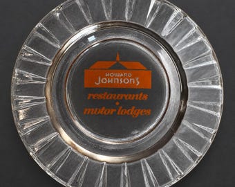 Vintage Howard Johnson’s Restaurants Motor Lodges Glass Ashtray, Orange Roof Logo