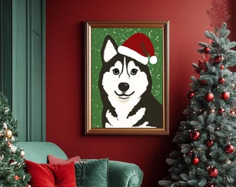 Husky Navidad / Descarga digital de arte mural navideño