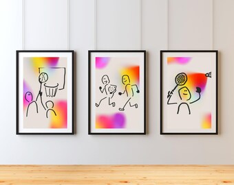 Trío deportivo lúdico: conjunto de 3 ilustraciones minimalistas (descarga digital)