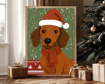 Lámina navideña de perro salchicha: Perro festivo (descarga digital)