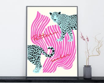 Lámina artística de leopardo: ilustración animal llamativa (descarga digital)