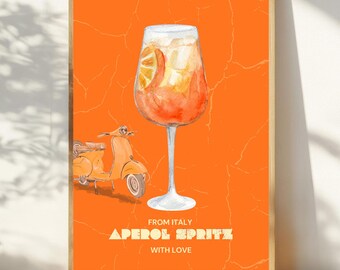Impresión de Aperol Spritz: scooter italiano, arte de bar de cócteles (descarga digital)