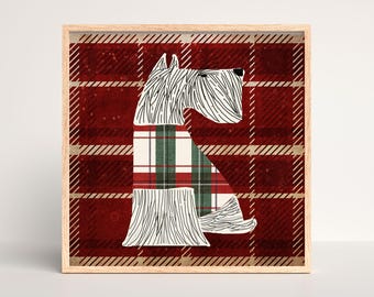 Terrier navideño: arte navideño con perros a cuadros / Decoración navideña acogedora para pared / Descarga digital