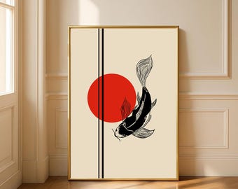 Pez Koi Japonés – Arte mural minimalista zen / Descarga digital