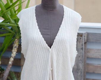 90's Cotton Linen Knitted Vest - Runes Brand - Crochet Edge