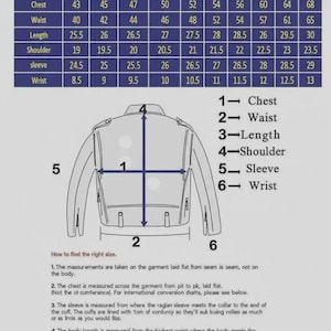 May include: A Gents Size Chart featuring a table with measurements in inches for sizes XS through 6XL. Below the table is a line drawing of a jacket back with numbered arrows indicating measurement points for chest, waist, length, shoulder, sleeve, and wrist.