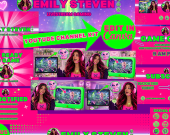 Zestaw marki Neon Gaming YouTube | Edytowalne szablony Canva dla streamerów (do pobrania cyfrowego) | Media społecznościowe