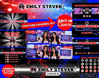 Zestaw do brandingu dla graczy na YouTube | Edytowalne szablony Canva dla kanału gamingowego | Wprowadzenie, zakończenie, miniatury, ekran karty końcowej | Animowana grafika opakowania
