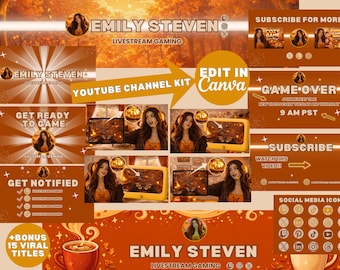 Zestaw do brandingu YouTube Warm Cozy Cottage Core | Edytowalne szablony Canva (do pobrania w wersji cyfrowej) | Estetyczne miniatury