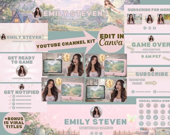 Zestaw do brandingu Stardew Fairy Core na YouTube | Edytowalne szablony Canva (do pobrania cyfrowego) | Pastel Gamer
