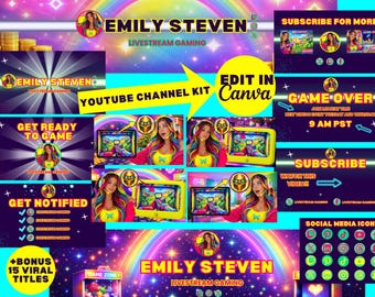 Zestaw do brandingu Retro Arcade na YouTube | Edytowalne szablony Canva (do pobrania cyfrowego) | Miniatury | Fantasy Gaming