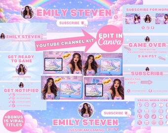 Zestaw do brandingu gier na YouTube | Edytowalne szablony Canva dla streamerów | Baner, miniatury, wprowadzenie, zakończenie i ekran końcowy | Animowana grafika kanału