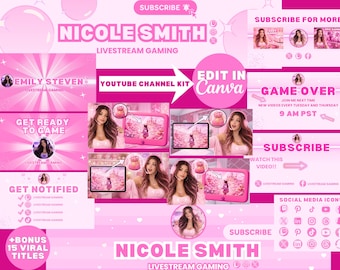 Zestaw do brandingu gier na YouTube | Edytowalne szablony Canva dla streamerów | Baner, miniatury, wprowadzenie, zakończenie i ekran końcowy | Animowana grafika kanału