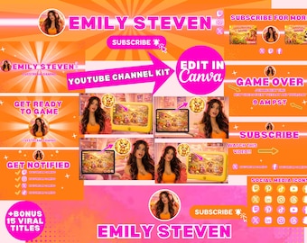 Zestaw do brandingu dla graczy na YouTube | Edytowalne szablony Canva dla kanału gamingowego | Wstęp, zakończenie, miniatury, karta końcowa | Animowana grafika opakowania