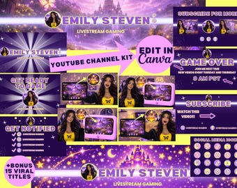 Zestaw do brandingu Mystical Magic na YouTube | Edytowalne szablony Canva (do pobrania w wersji cyfrowej) | Miniatury | Fantasy Gaming