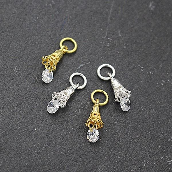 Sterling Silver Windbell Charm Gold Charm Czech Crystal Adorable Charm Earring Charm,Kawaii Charm